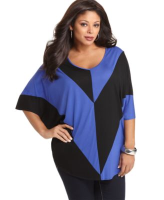 Cable & Gauge Plus Size Top, Short Sleeve Colorblocked Poncho