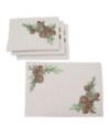 Manor Luxe Winter Pine Cones and Branches Crewel Embroidered Placemats 14  x 20 , Set of 4
