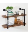 Honey Can Do 2-Tier Black Industrial Wall Shelf