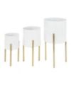 Contemporary Style Large Round Metal Planters in Stands, Set of 3