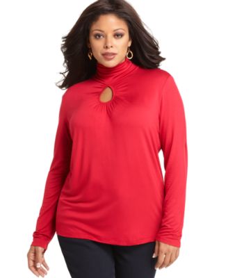 Cable & Gauge Plus Size Top, Long Sleeve Keyhole Turtleneck 