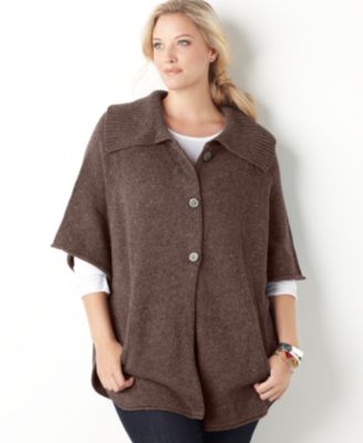 Charter Club Plus Size Cardigan, Elbow Sleeve Oversized Collar